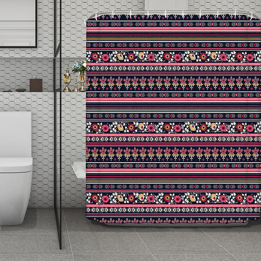 Floral Ethnic Pattern Print Polyester Shower Curtain
