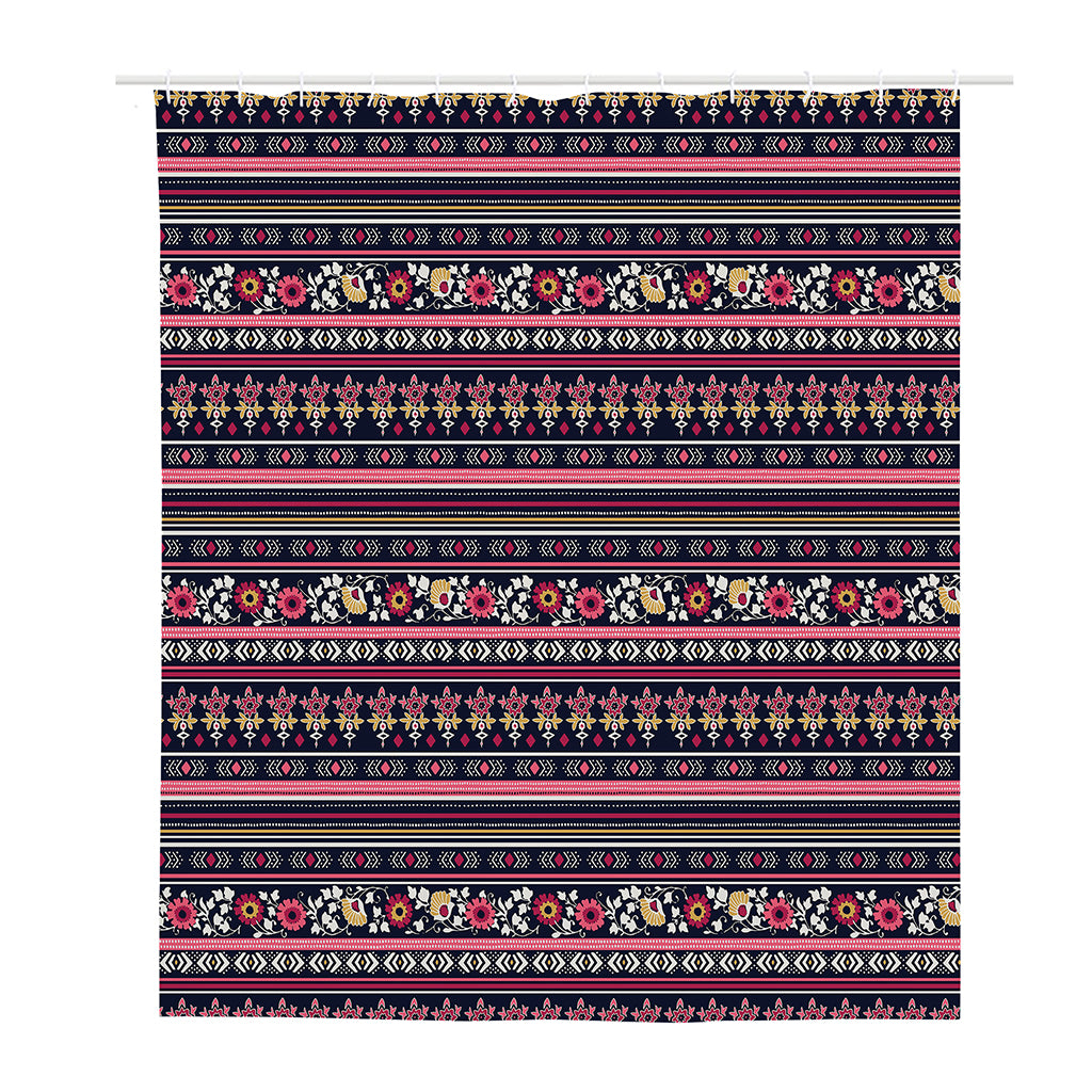 Floral Ethnic Pattern Print Polyester Shower Curtain