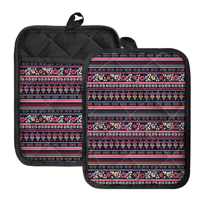 Floral Ethnic Pattern Print Pot Holders With Pocket