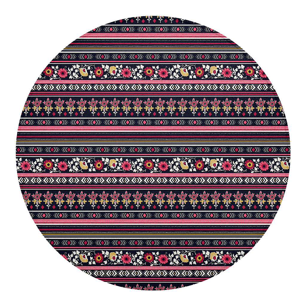 Floral Ethnic Pattern Print Round Blanket