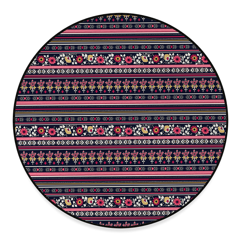 Floral Ethnic Pattern Print Round Floor Mat