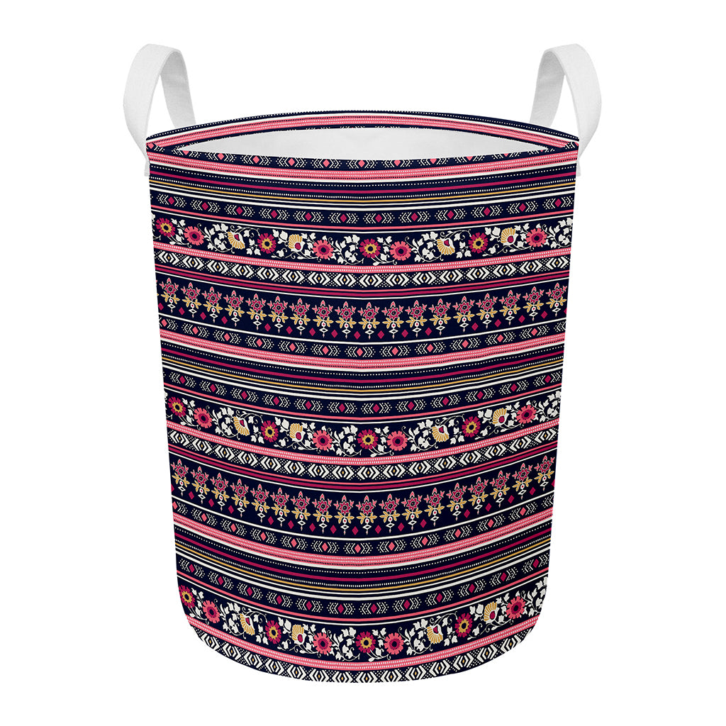 Floral Ethnic Pattern Print Round Laundry Basket