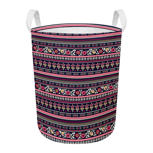 Floral Ethnic Pattern Print Round Laundry Basket
