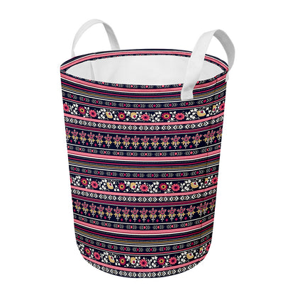 Floral Ethnic Pattern Print Round Laundry Basket