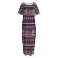 Floral Ethnic Pattern Print Short Sleeve Long Nightdress