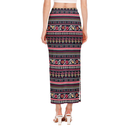 Floral Ethnic Pattern Print Side Slit Maxi Skirt