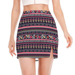 Floral Ethnic Pattern Print Side Slit Mini Skirt