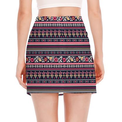 Floral Ethnic Pattern Print Side Slit Mini Skirt