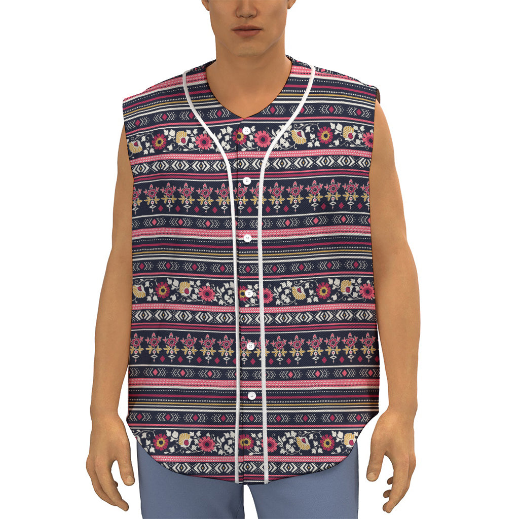 Floral Ethnic Pattern Print Sleeveless Baseball Jersey