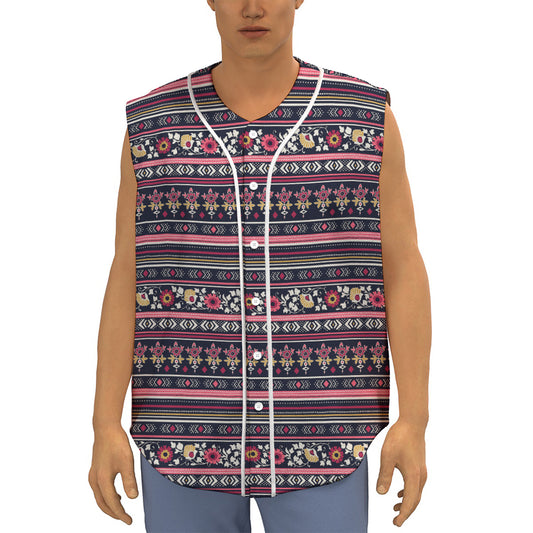 Floral Ethnic Pattern Print Sleeveless Baseball Jersey
