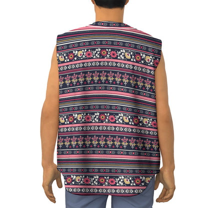 Floral Ethnic Pattern Print Sleeveless Baseball Jersey
