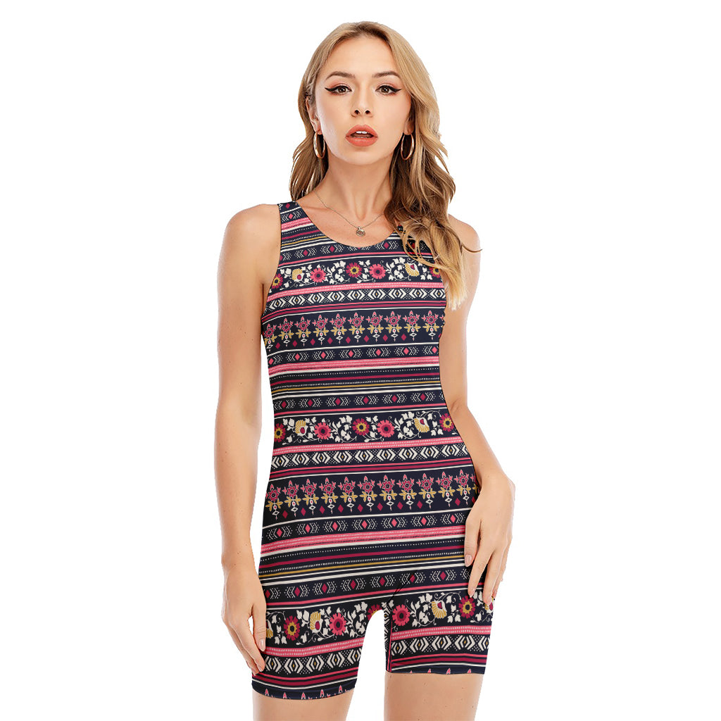 Floral Ethnic Pattern Print Sleeveless One Piece Swimsuit