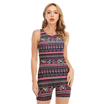 Floral Ethnic Pattern Print Sleeveless One Piece Swimsuit