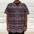 Floral Ethnic Pattern Print Textured Short Sleeve Shirt