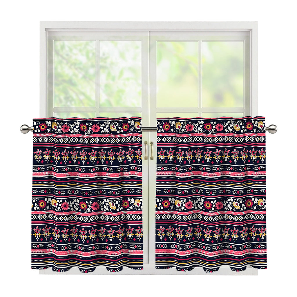 Floral Ethnic Pattern Print Tier Curtains