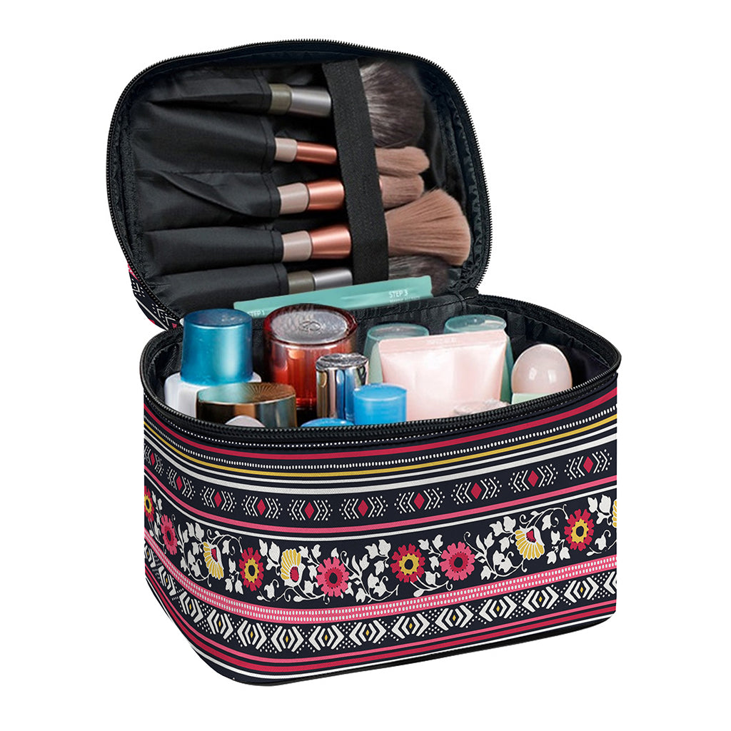 Floral Ethnic Pattern Print Travel Makeup Bag