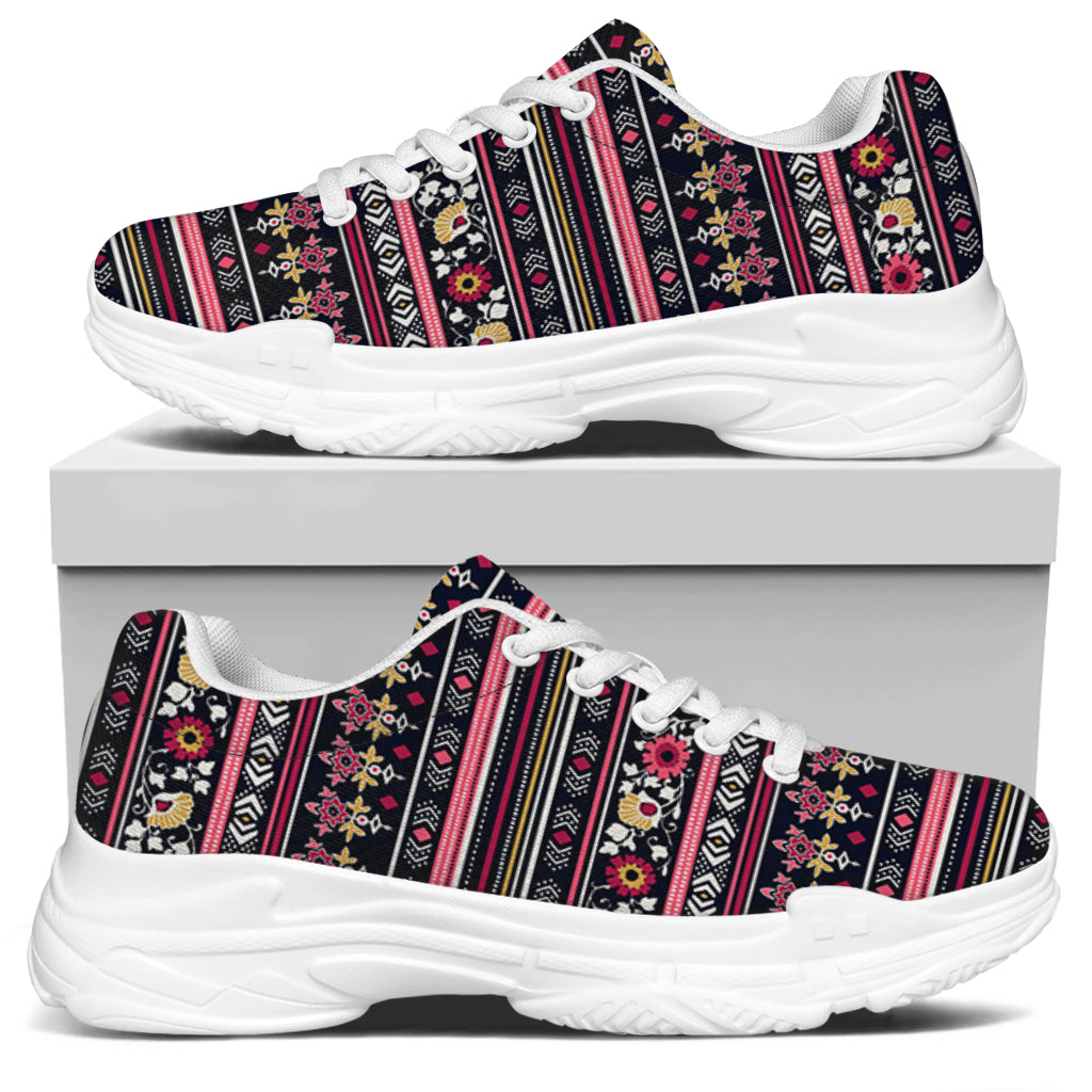 Floral Ethnic Pattern Print White Chunky Shoes