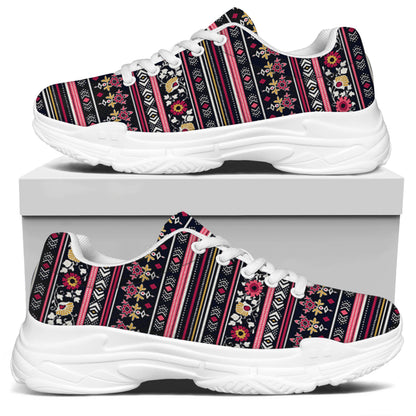 Floral Ethnic Pattern Print White Chunky Shoes