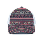 Floral Ethnic Pattern Print White Mesh Trucker Cap