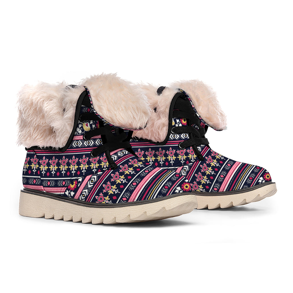 Floral Ethnic Pattern Print Winter Boots