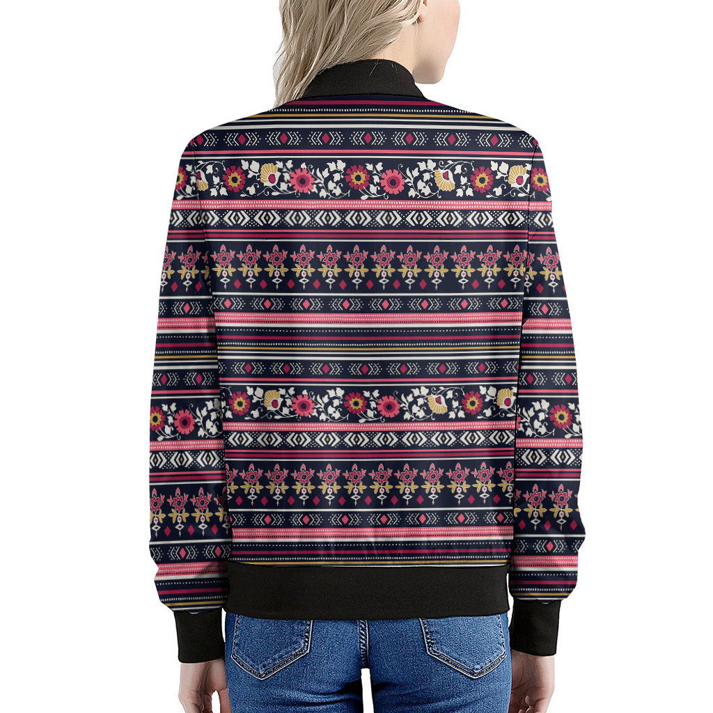 Floral Ethnic Pattern Print Women's Bomber Jacket