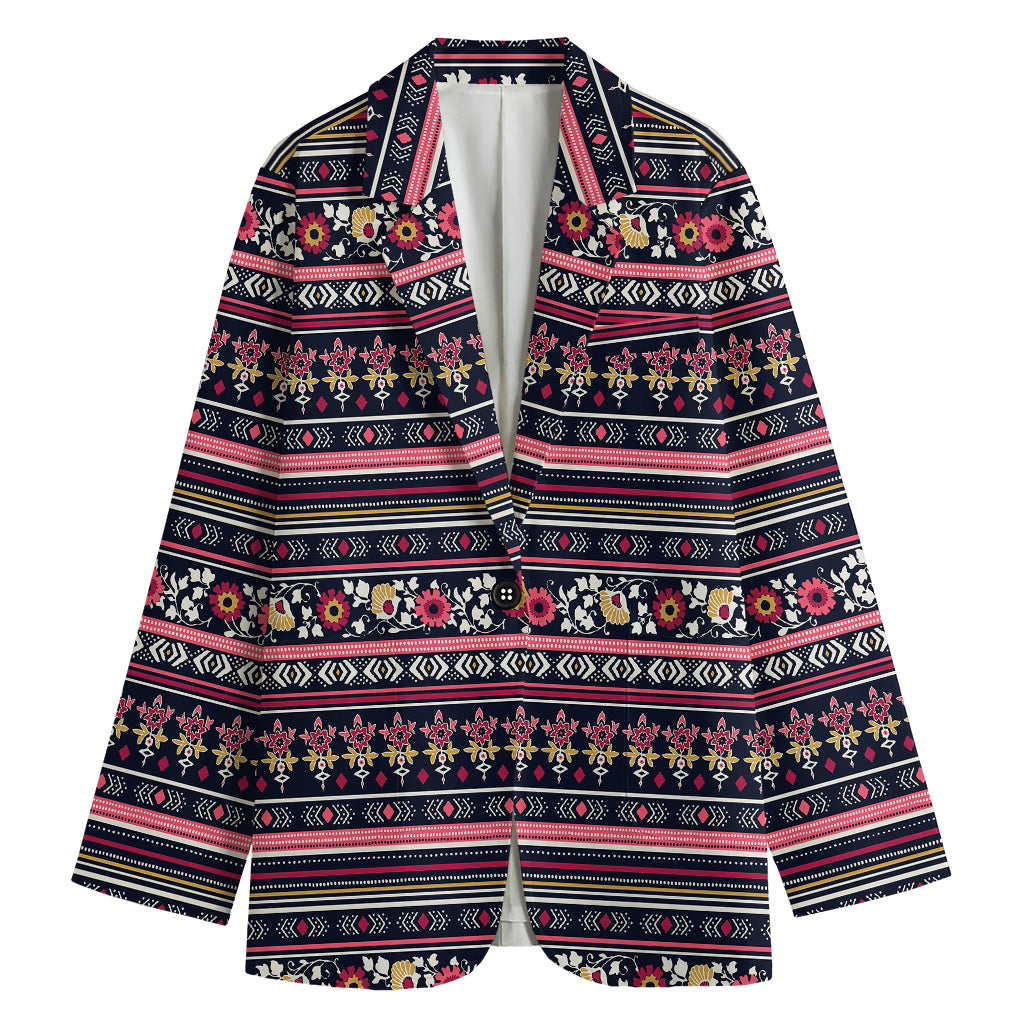 Floral Ethnic Pattern Print Women's Cotton Blazer