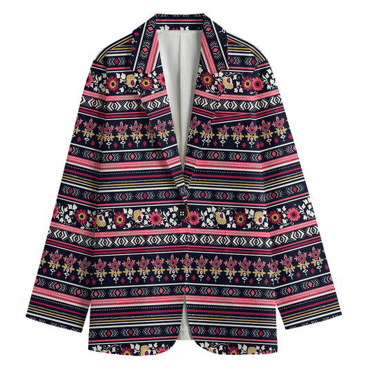 Floral Ethnic Pattern Print Women's Cotton Blazer