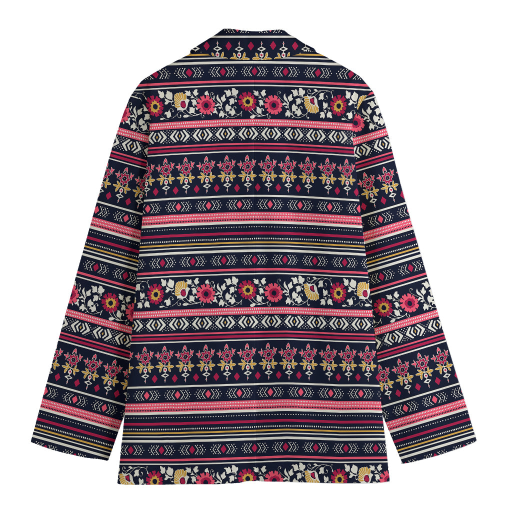 Floral Ethnic Pattern Print Women's Cotton Blazer