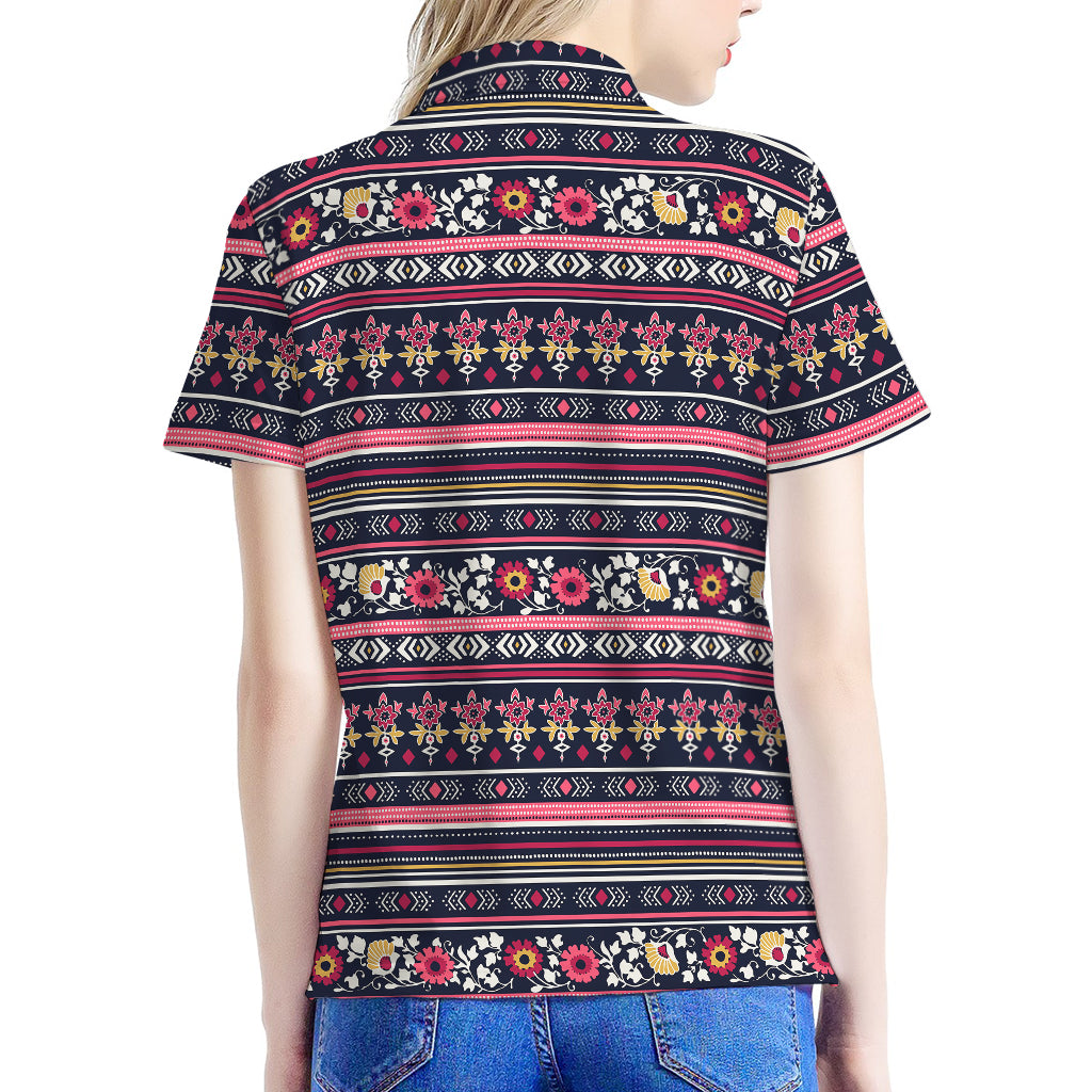 Floral Ethnic Pattern Print Women's Polo Shirt