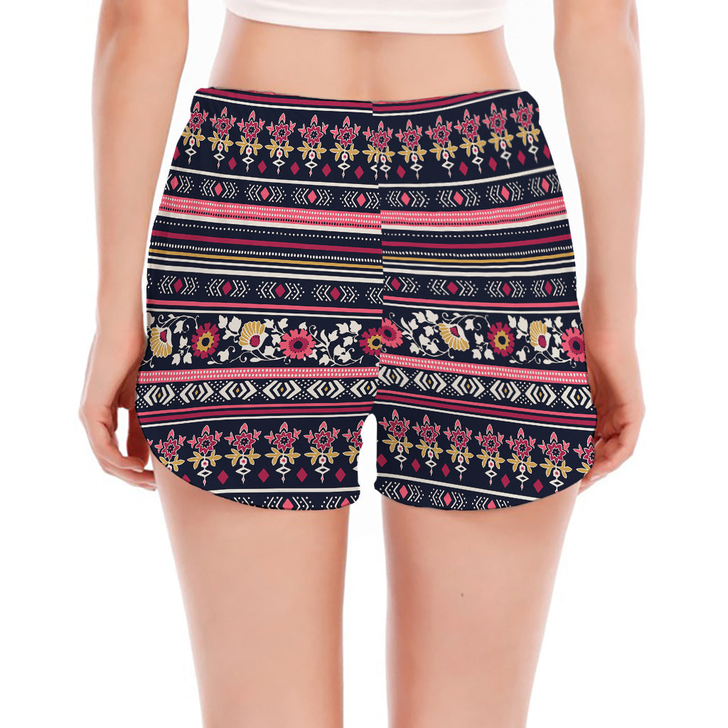 Floral Ethnic Pattern Print Women's Split Running Shorts