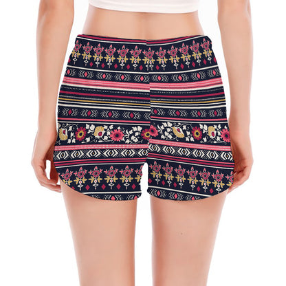 Floral Ethnic Pattern Print Women's Split Running Shorts