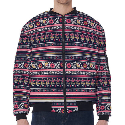 Floral Ethnic Pattern Print Zip Sleeve Bomber Jacket