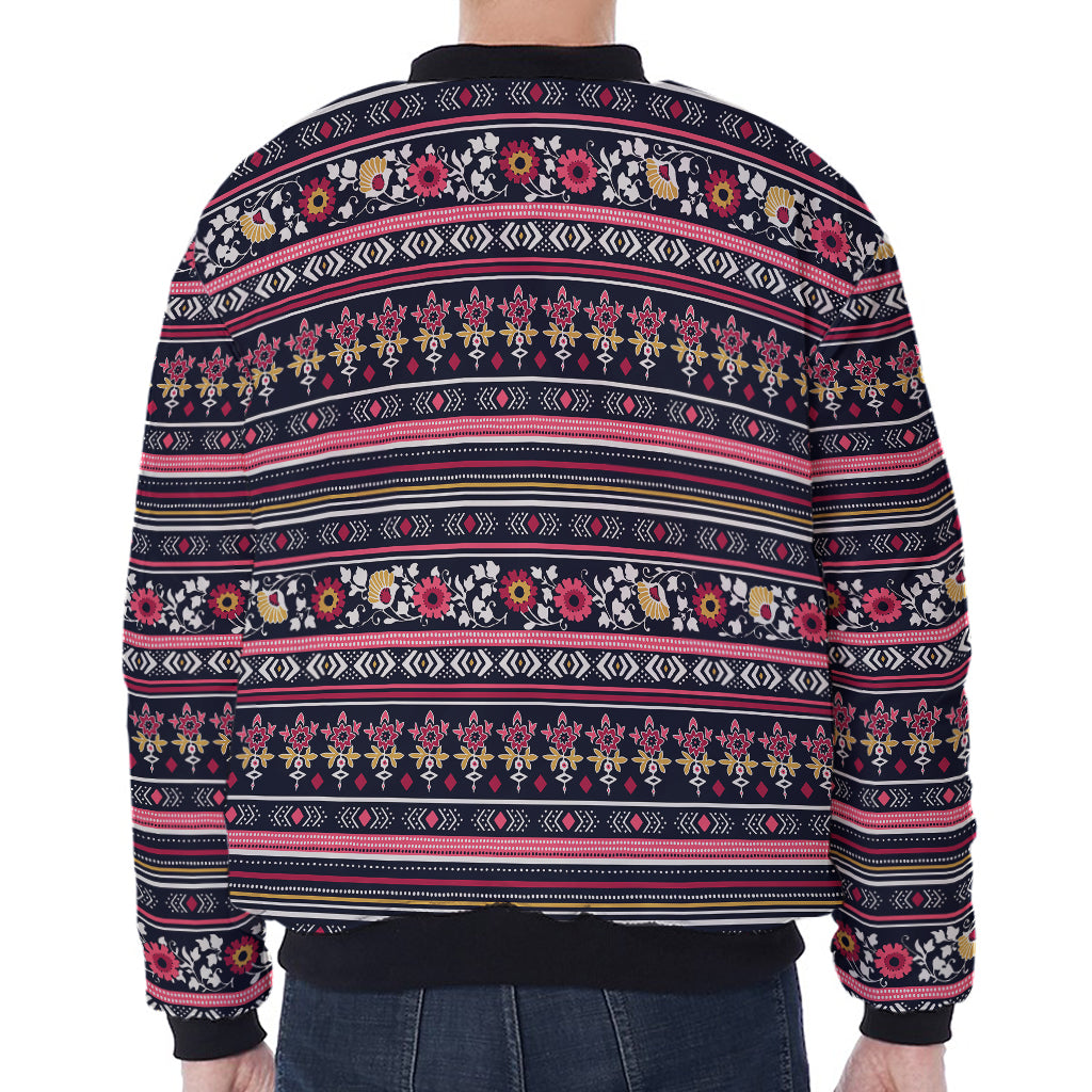 Floral Ethnic Pattern Print Zip Sleeve Bomber Jacket