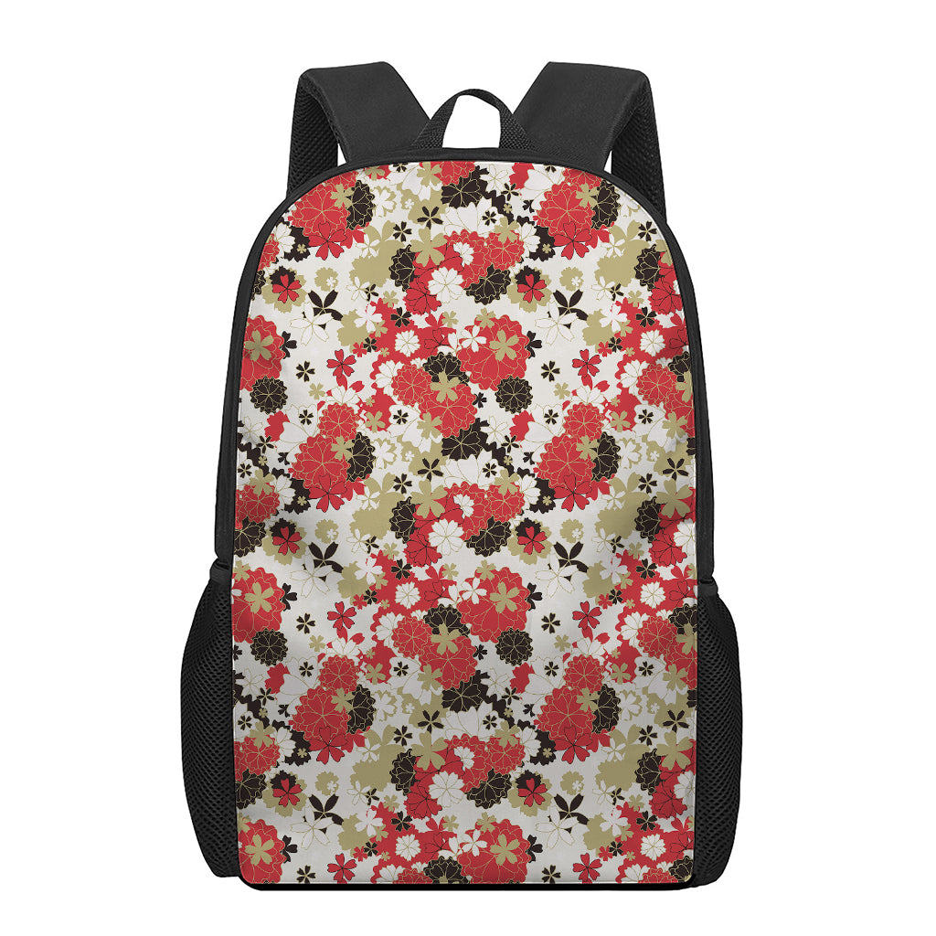 Floral Kimono Pattern Print 17 Inch Backpack