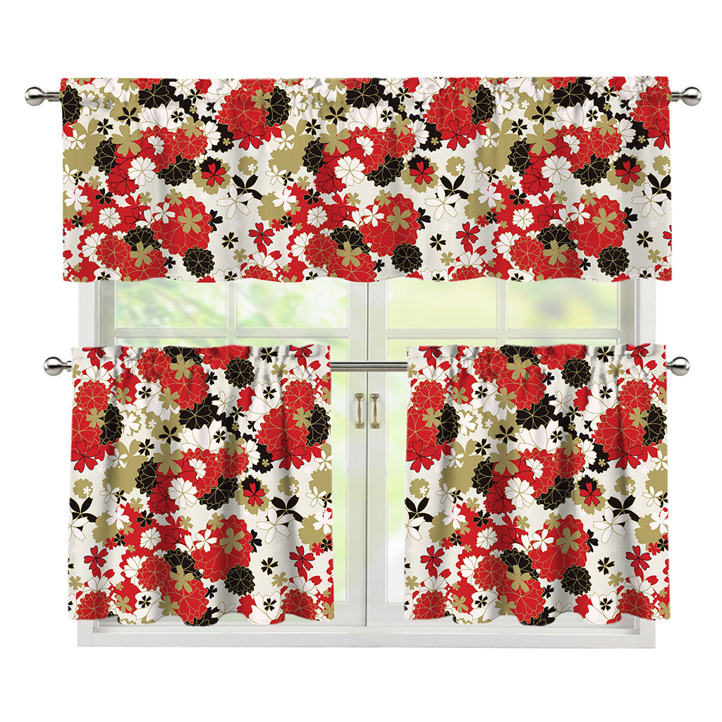 Floral Kimono Pattern Print 3 Piece Kitchen Curtains