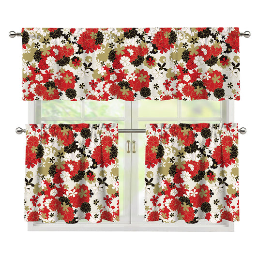 Floral Kimono Pattern Print 3 Piece Kitchen Curtains