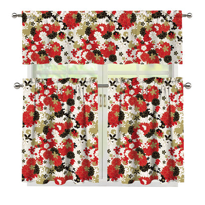 Floral Kimono Pattern Print 3 Piece Kitchen Curtains
