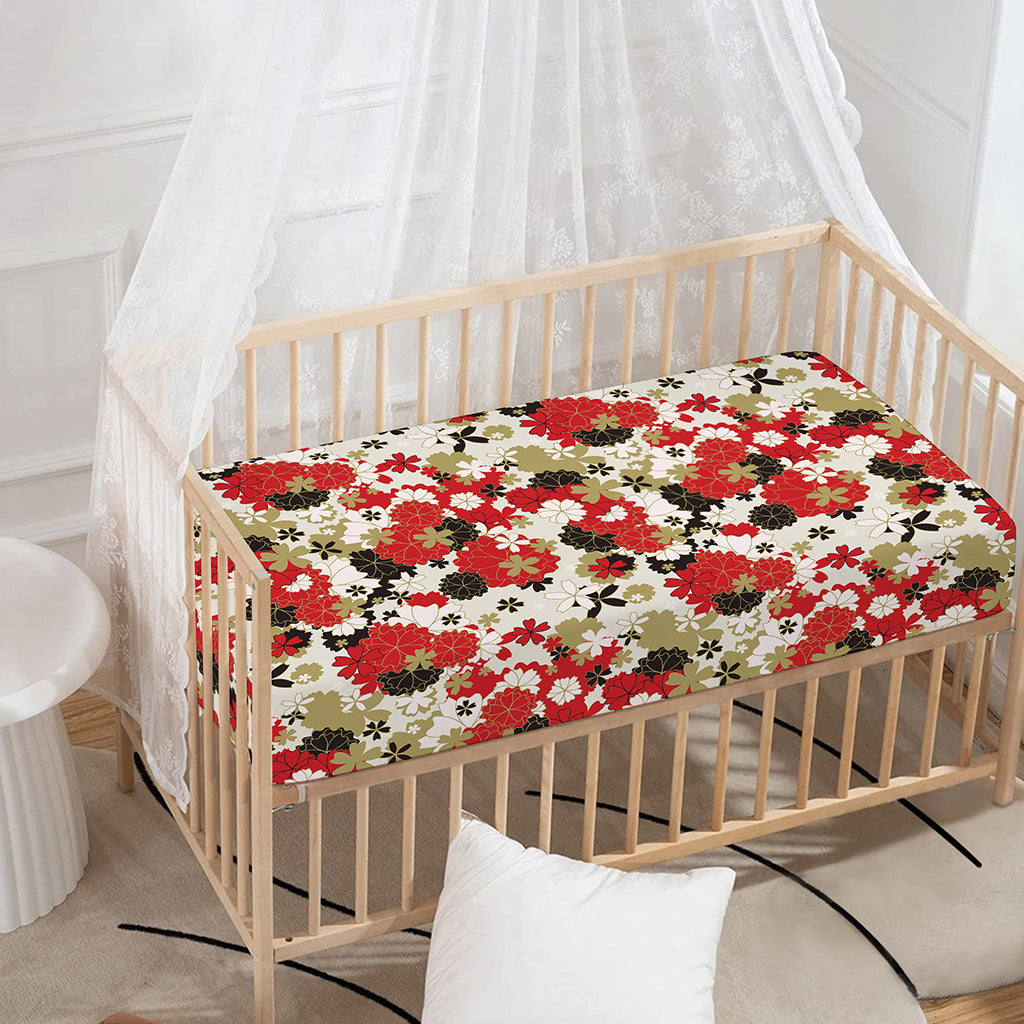 Floral Kimono Pattern Print Baby Crib Sheet