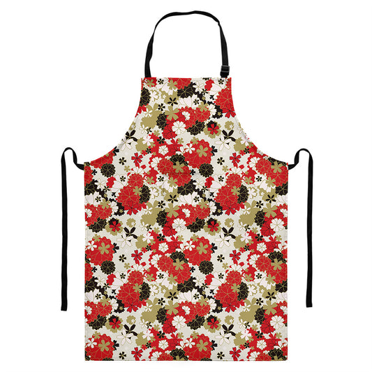 Floral Kimono Pattern Print Bib Apron With Pocket