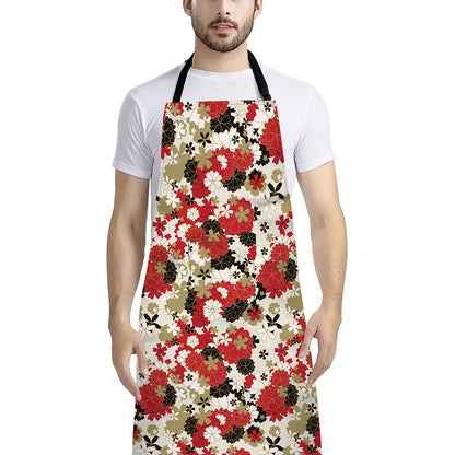 Floral Kimono Pattern Print Bib Apron With Pocket