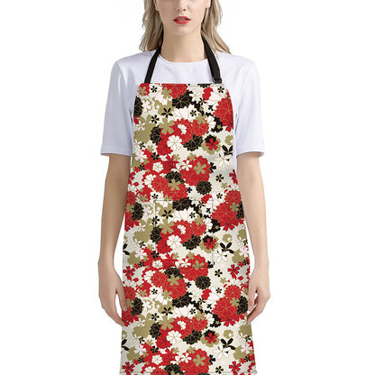 Floral Kimono Pattern Print Bib Apron With Pocket
