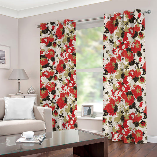 Floral Kimono Pattern Print Blackout Grommet Curtains