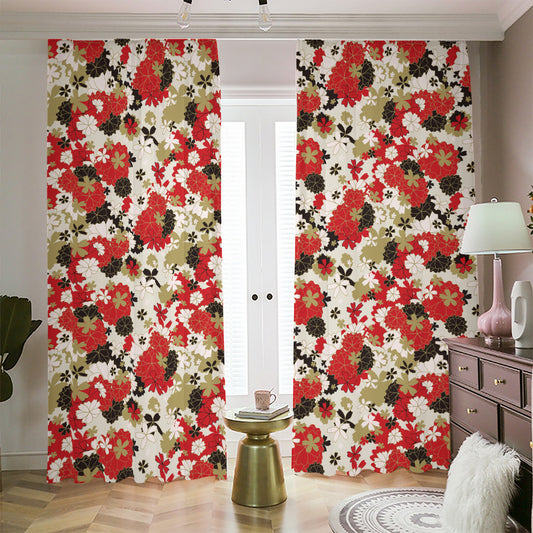 Floral Kimono Pattern Print Blackout Pencil Pleat Curtains