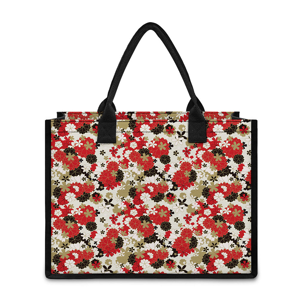 Floral Kimono Pattern Print Canvas Tote Bag