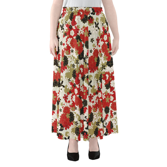 Floral Kimono Pattern Print Chiffon Maxi Skirt