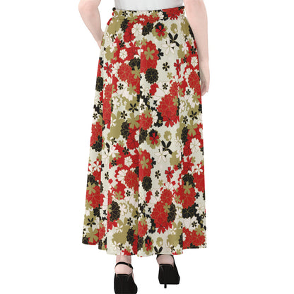 Floral Kimono Pattern Print Chiffon Maxi Skirt
