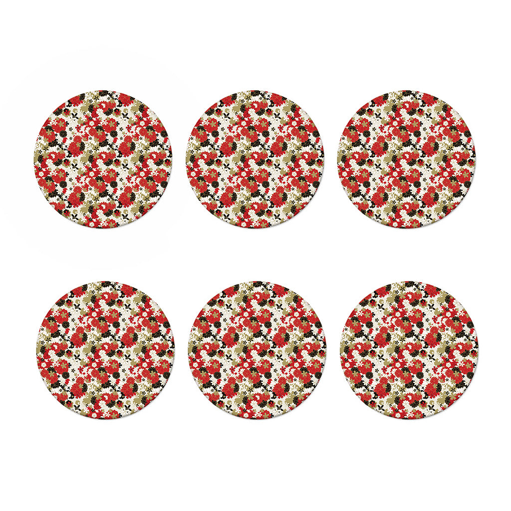 Floral Kimono Pattern Print Coaster Set