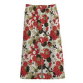 Floral Kimono Pattern Print Cotton Front Slit Maxi Skirt