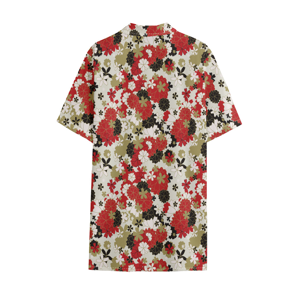 Floral Kimono Pattern Print Cotton Hawaiian Shirt