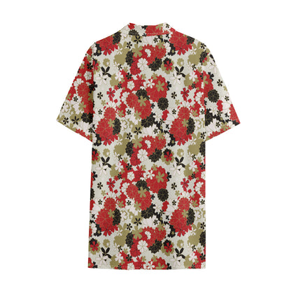 Floral Kimono Pattern Print Cotton Hawaiian Shirt
